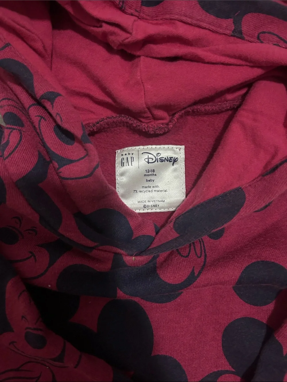 GAP Kids Burgundy Hoodie with Navy Mickey Mouse Print